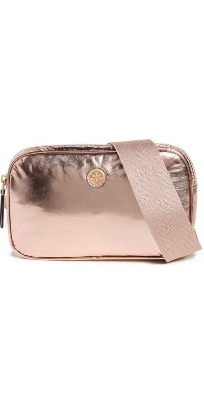 Tory Burch Virginia Metallic Belt Bag Sparkle Pink In Gold