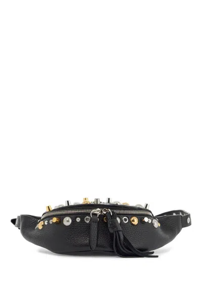 Valentino Garavani Black Leather Belt Bag With Studs And Shoulder Strap