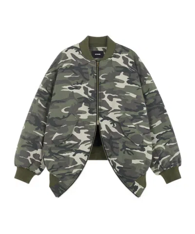 We11 Done Green Camouflage Bomber Jacket In Beige