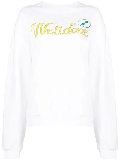 We11 Done Logo-print Cotton Hoodie In White