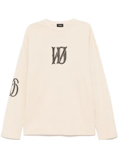 We11 Done Beige Letter Logo Print Long-sleeved T-shirt