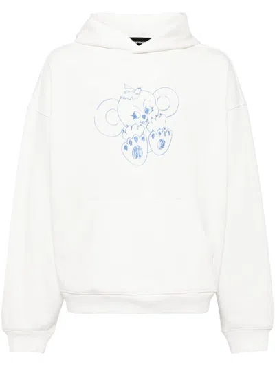 We11 Done Monster-print Cotton Hoodie In White