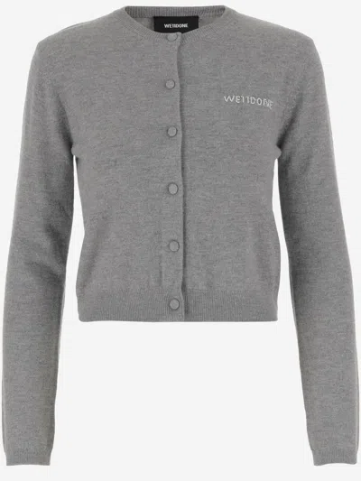 We11 Done Wool Cardigan With Logo In Grey