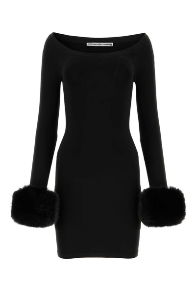 ALEXANDER WANG ALEXANDER WANG ROUND NECK FUR TRIMMED DRESS 