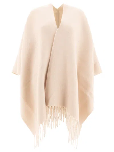 BRUNELLO CUCINELLI WOOL AND CASHMERE DOUBLE KNIT PONCHO COATS BEIGE 