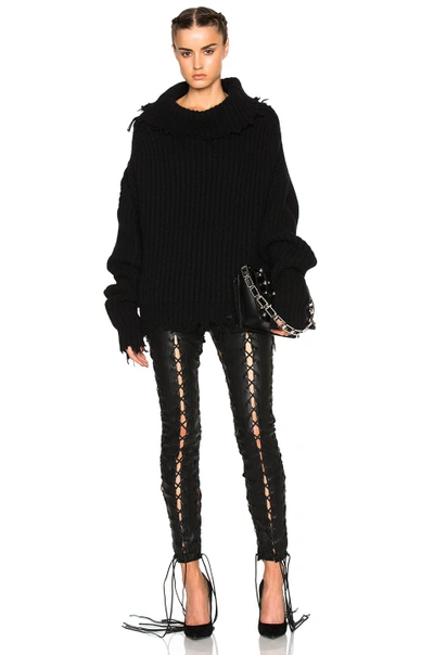 BEN TAVERNITI UNRAVEL PROJECT UNRAVEL LACE UP LEATHER PANTS IN BLACK UWCA010F170070081000