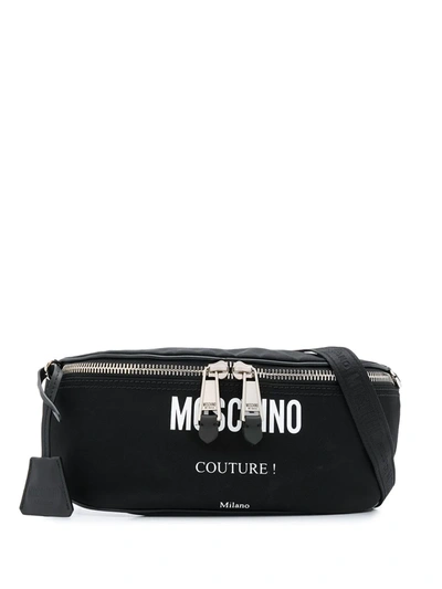 Moschino Logo Print Belt Bag In Black