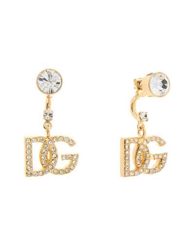 Dolce & Gabbana Crystal-embellished Logo Drop Earrings In Gold