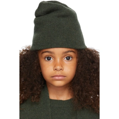 The Row Kids' Elfie Cashmere Beanie In Forest Green