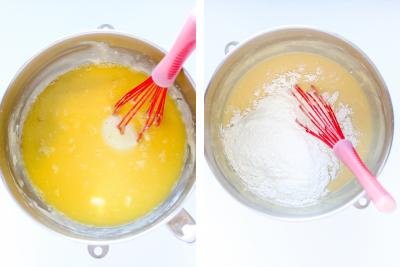 Bowls with dough starter for brioche bread