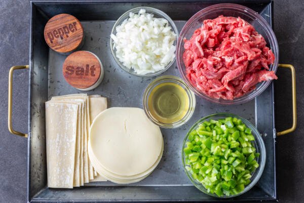 Ingredients for philly egg rolls.