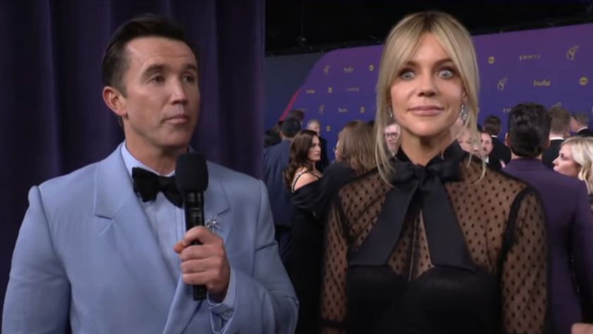 Screenshot of Rob McElhenney and Kaitlin Olson interviewed on ABC&#039;s Emmys Red Carpet