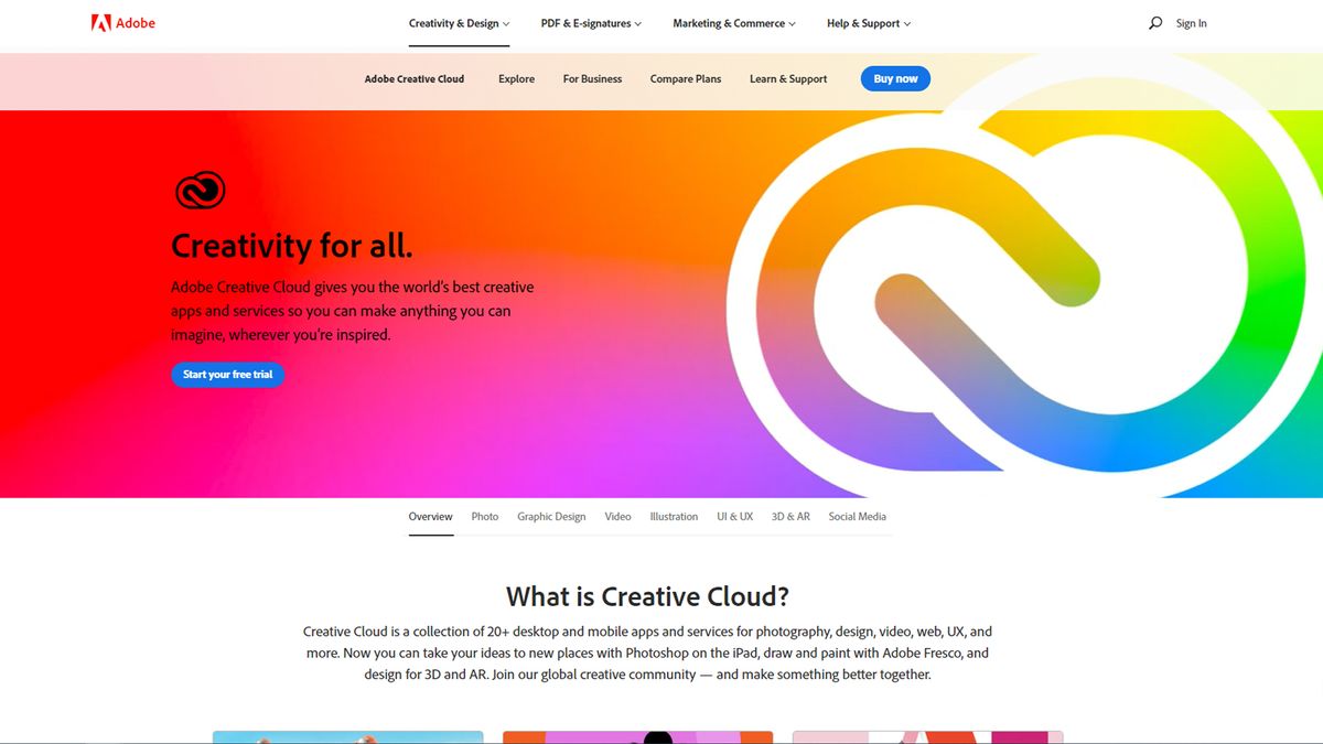 Adobe Creative Cloud&#039;s homepage