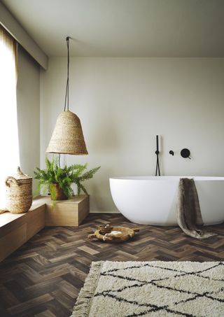 farmhouse style bathroom with vinyl flooring