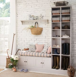 fitted storage unit in french gray with unit for storing shoes as well as shoe storage unit by dormy house