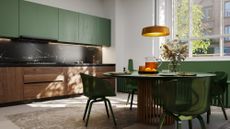 Kitchen with green cabinets