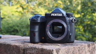 Pentax K-3 Mark III on a garden wll