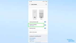 The Lock screen settings menu on a Samsung Galaxy S23 Ultra, highlighting the Always On Display option