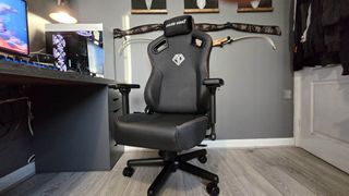 The AndaSeat Kaiser 3 XL gaming chair in an office and gaming space on a wooden floor