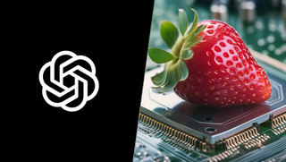 OpenAI Logo (left), Firefly generated strawberry on a computer chip (right)