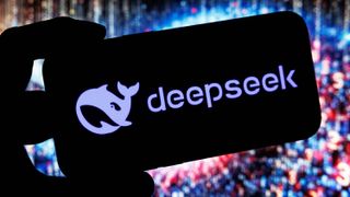 A DeepSeek artificial intelligence logo and icons on various smartphones or laptops.