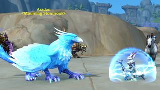 A blue gryphon standing on a stone path in World of Warcraft The War Within