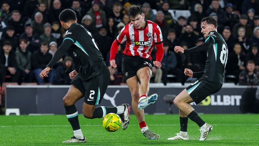 Tyler Dibling of Southampton during the Carabao Cup Quarter Final match between Southampton and Liverpool at St Mary&#039;s Stadium on December 18, 2024 in Southampton, England.