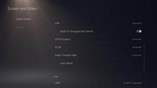 PS5 Pro settings page