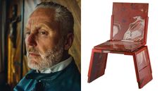 Enrico Marone Cinzano portrait and Piego chair in red