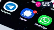 A close-up of a phone screen showing the Telegram, Signal and WhatsApp apps