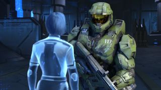 Master Chief s&#039;adressant à Cortana dans Halo Infinite