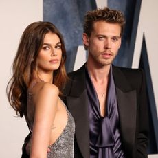 Kaia Gerber and Austin Butler attends the 2023 Vanity Fair Oscar Party hosted by Radhika Jones