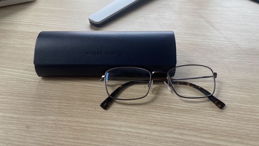 A pair of prescription blue light blocking glasses