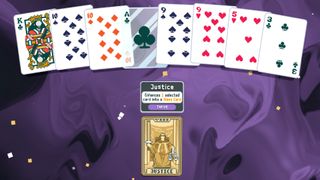 The Justice card, shown in Balatro gameplay