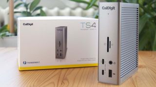 Caldigit TS4 Thunderbolt 4 Dock stood vertically showing front ports