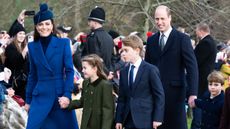 Catherine, Princess of Wales, Princess Charlotte of Wales, Prince George of Wales, Prince William, Prince of Wales, Prince Louis of Wales attend the Christmas Morning Service at Sandringham Church on December 25, 2023