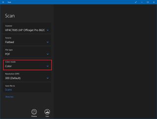 Windows Scan app color mode