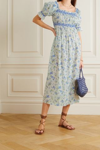 Dôen + Eclipse Embroidered Floral-Print Organic Cotton-Voile Midi Dress