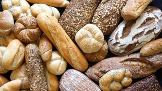 A range of artisan breads within a display