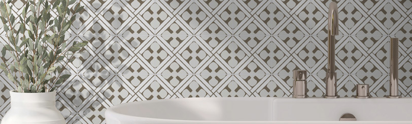 Encaustic Tile Backsplash in bathroom