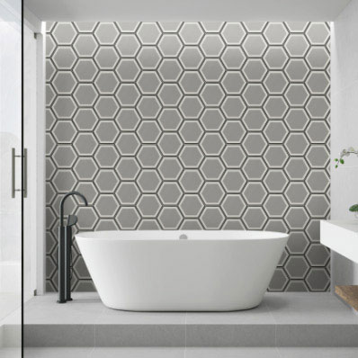 Hexley Hexagon Tile Backsplash in bathroom