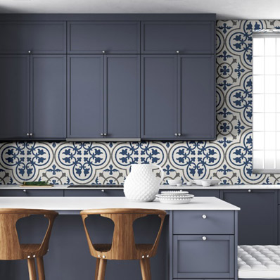 Kenzzi Encaustic Tile Backsplash in kitchen