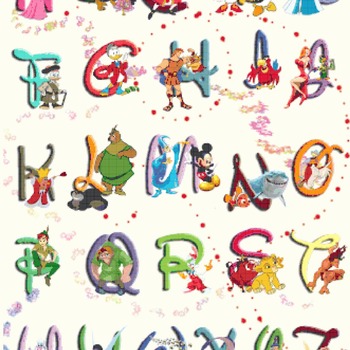 counted cross stitch pattern disney alphabet 328*447 stitches pdf file CH828