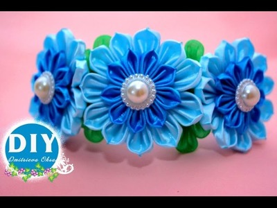 DIY tutorial kanzashi.Headrim with kanzashi flowers