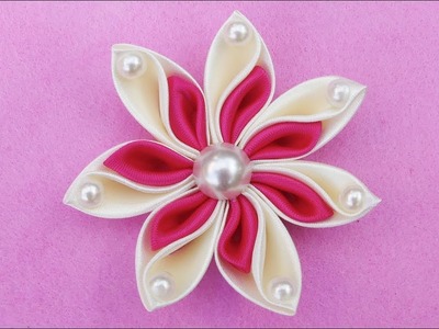 DIY Ribbon Flower I How To Make Kanzashi Ribbon Flower I Flower Hair Clip Tutorial