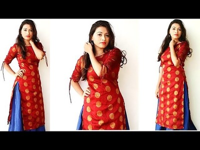 DIY Simple Brocade Kurti With Stylish Sleeves pattern Tutorial