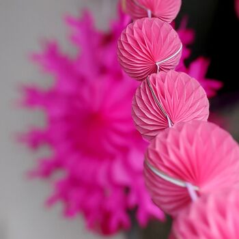 Honeycomb Paper Ball Garland Pinks And Red, 8 of 8