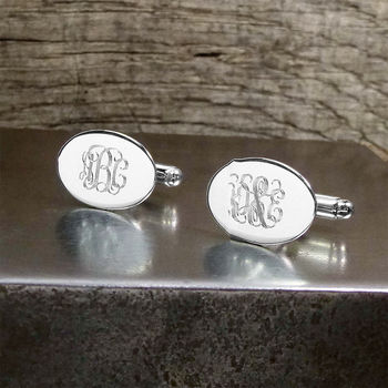 Engraved Oval Sterling Silver Monogram Cufflinks, 4 of 5