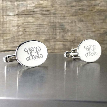 Engraved Oval Sterling Silver Monogram Cufflinks, 3 of 5