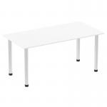 Impulse 1600mm Straight Table White Top Brushed Aluminium Post Leg I003642